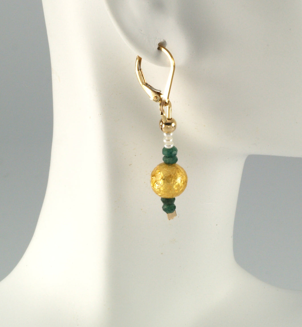 Emerald Kisses - Emerald, Gold and Pearl Earrings