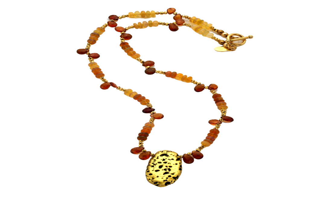 Fireside Chat - Fire Opals, Sapphire, and Gold Necklace