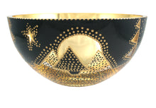 Load image into Gallery viewer, engraved tree mountain and star gold gilded and black painted large decor bowl