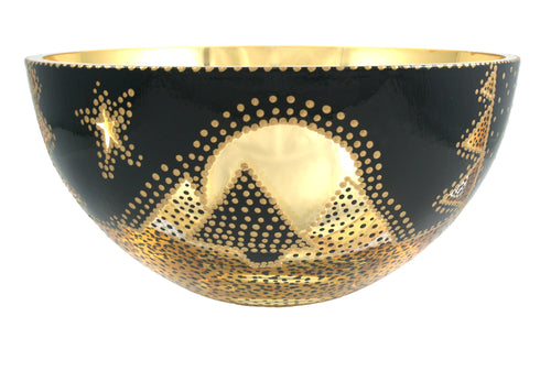 engraved tree mountain and star gold gilded and black painted large decor bowl