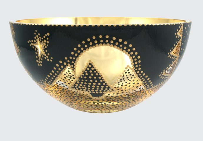 engraved tree mountain and star gold gilded and black painted large decor bowl