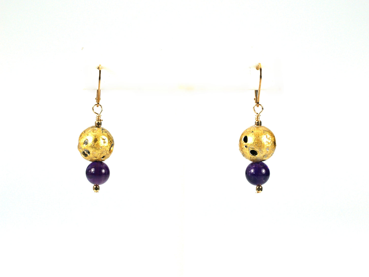 Amethyst Nugget Glow - Amethyst and Gold Leverback Earrings