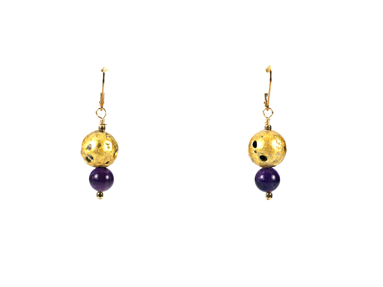 Amethyst Nugget Glow - Amethyst and Gold Leverback Earrings