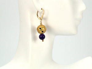 Amethyst Nugget Glow - Amethyst and Gold Leverback Earrings