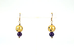 Amethyst Nugget Glow - Amethyst and Gold Leverback Earrings