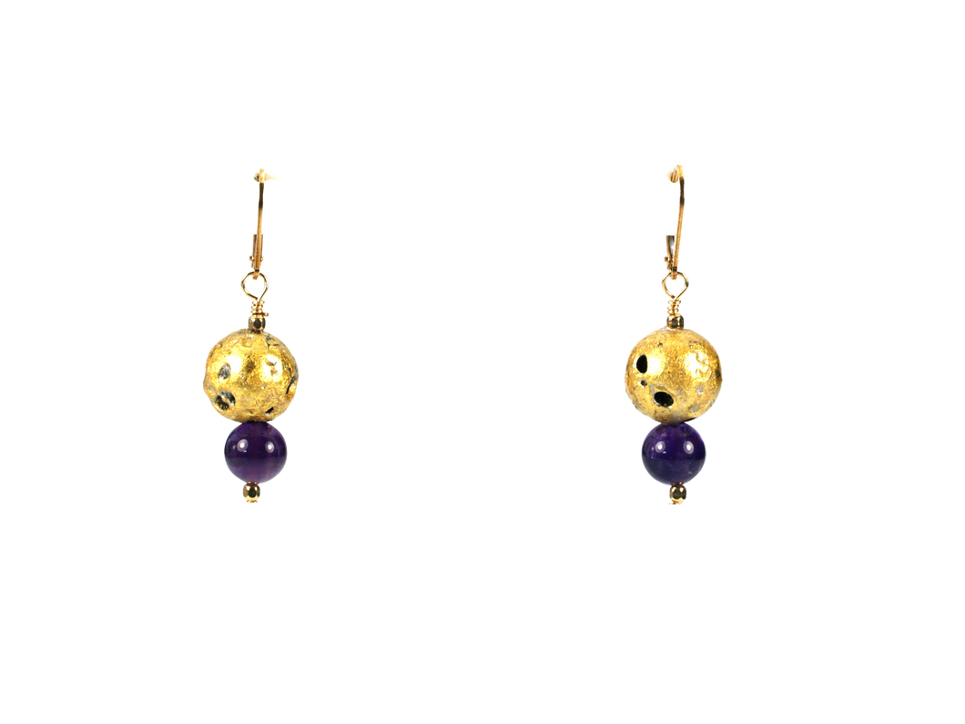 Purple Passion Earrings - Amethyst and Gold Leverback Earrings