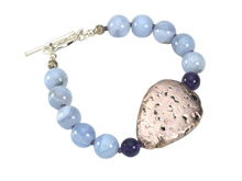Load image into Gallery viewer, Sky Bright Bracelet - Amethyst, Blue Agate, and Hand-Gilded Silver on Lava Bracelet