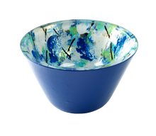 Load image into Gallery viewer, Blue painted and gold gilded glass art bowl