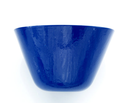 front view of Blue painted and gold gilded glass art bowl