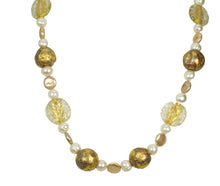 Load image into Gallery viewer, gilded gold and pearl necklace with Czech glass lamp work beads