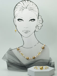 "Matinee" Necklace with Pearls and Gold Gilded Stone