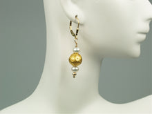 Load image into Gallery viewer, &quot;Matinee&quot; Pearl and Gold on Lava Earrings