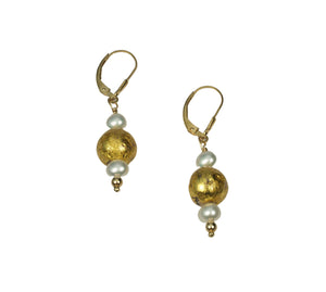 "Matinee" Pearl and Gold on Lava Earrings