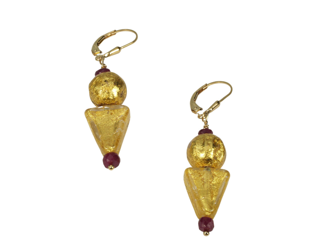Ruby and Gold Venetian Earrings "Ruby and Gustav"