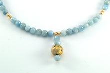 Load image into Gallery viewer, aquamarine and gold gilded round lava pendant necklace