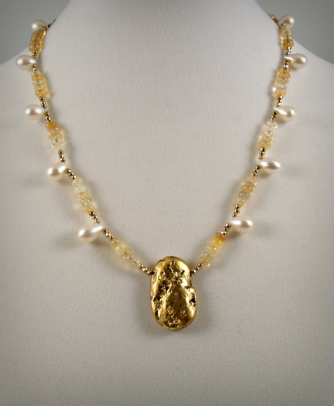 Aria Glow  - Gold, Opals, and Pearl Necklace