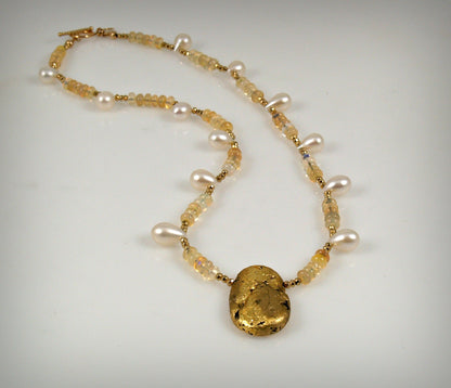 Aria Glow  - Gold, Opals, and Pearl Necklace