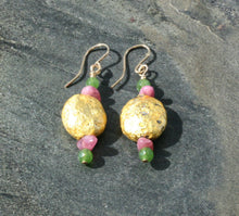 Load image into Gallery viewer, First Spring - Pink Tourmaline, Jade and Gold Earrings