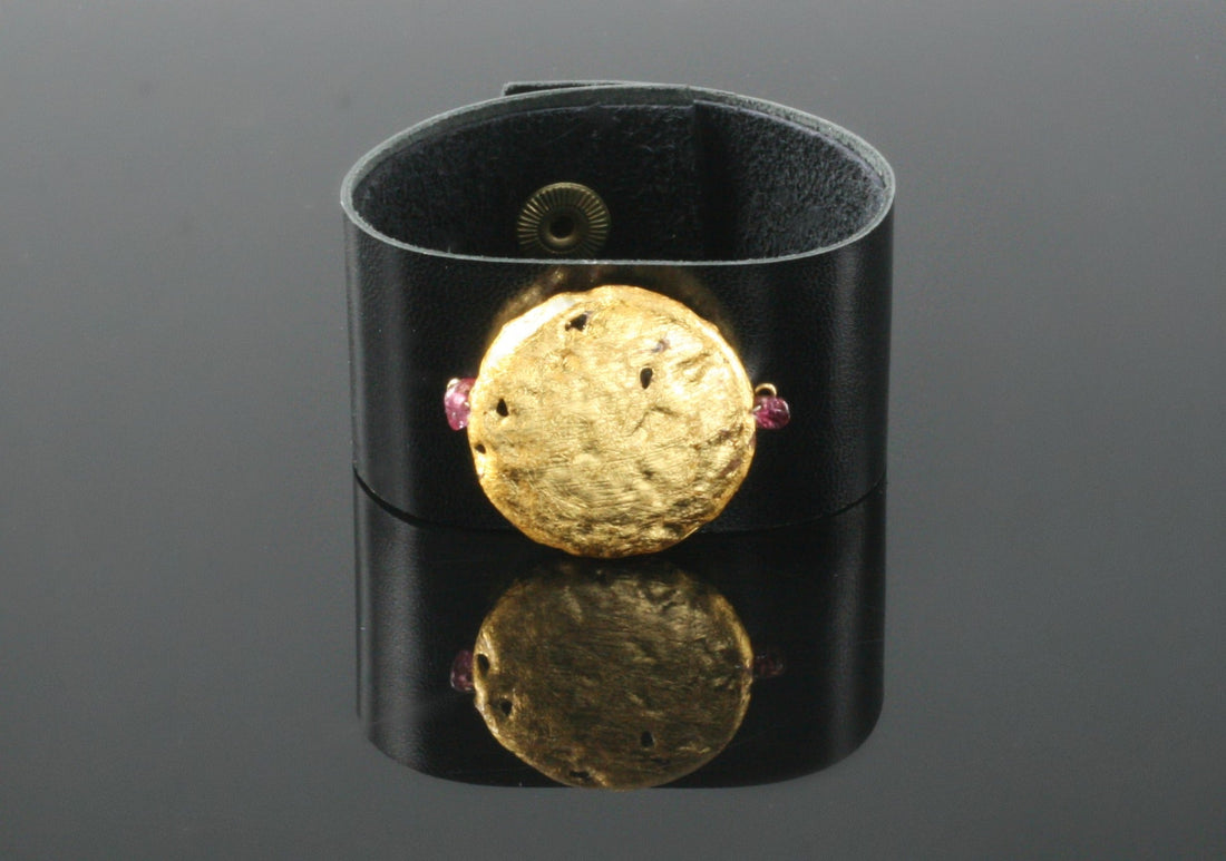 Gilded Sun Leather Cuff Bracelet