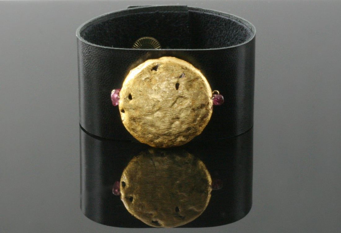 Gilded Sun Leather Cuff Bracelet