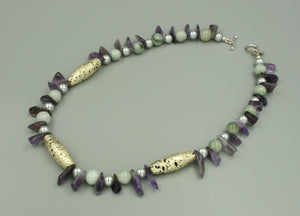Mystique Necklace - White Gold, Jade, and Amethyst
