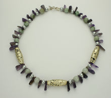 Load image into Gallery viewer, Mystique Necklace - White Gold, Jade, and Amethyst