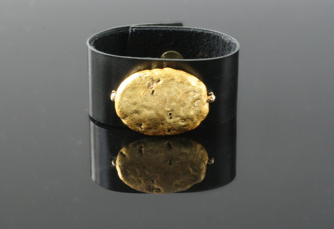 Oval Glow Leather Cuff Bracelet